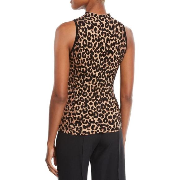 Milly Mock-Neck Sleeveless Cheetah Texture Sweater Vest Knit Top XS Mobwife Luxe - Picture 2 of 7